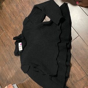 Lea & Viola Black Ribbed Turtleneck Sweater